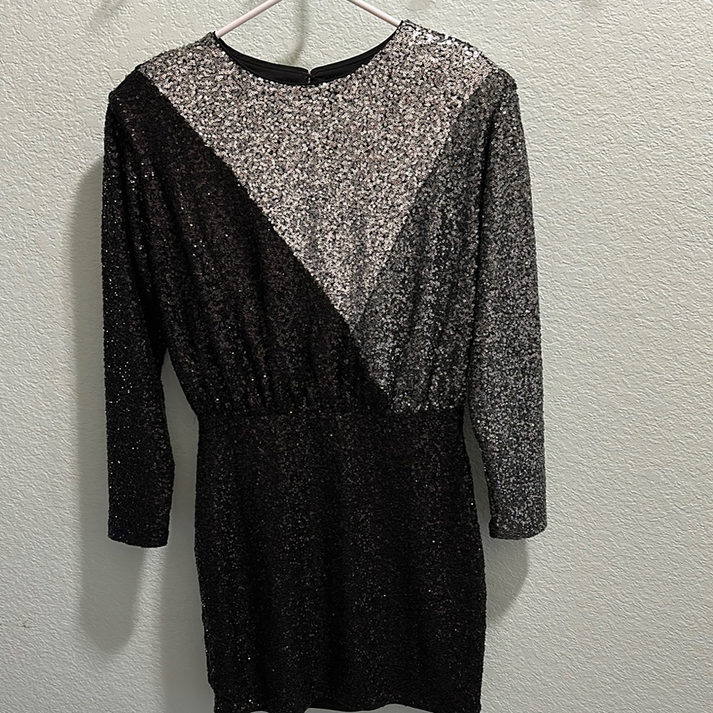 Express Black and Silver Sequin Midi Dress